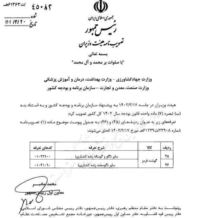 کاهش حقوق گمرکی گوشت قرمز وارداتی