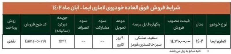فروش فوری لاماری از فردا آغاز می شود + جزئیات
