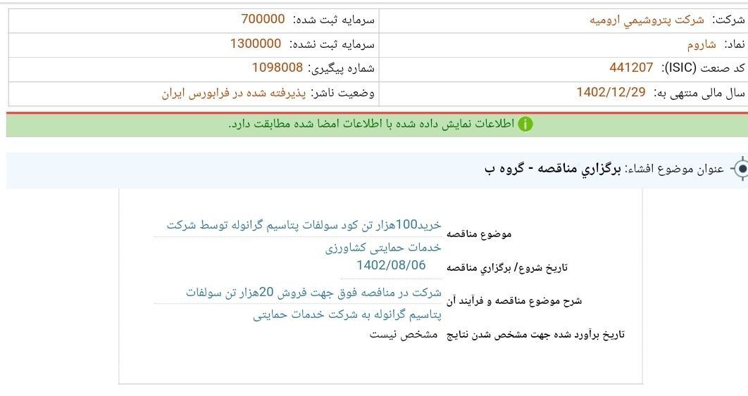 شاروم در مناقصه شرکت می کند