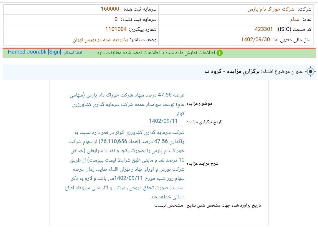 غدام مزایده سهام برگزار می کند