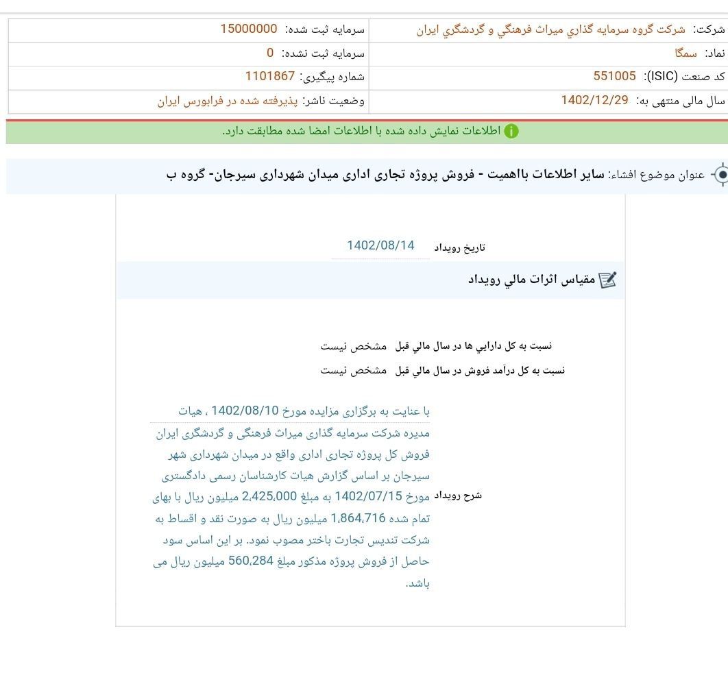 سمگا مزایده فروش برگزار می کند