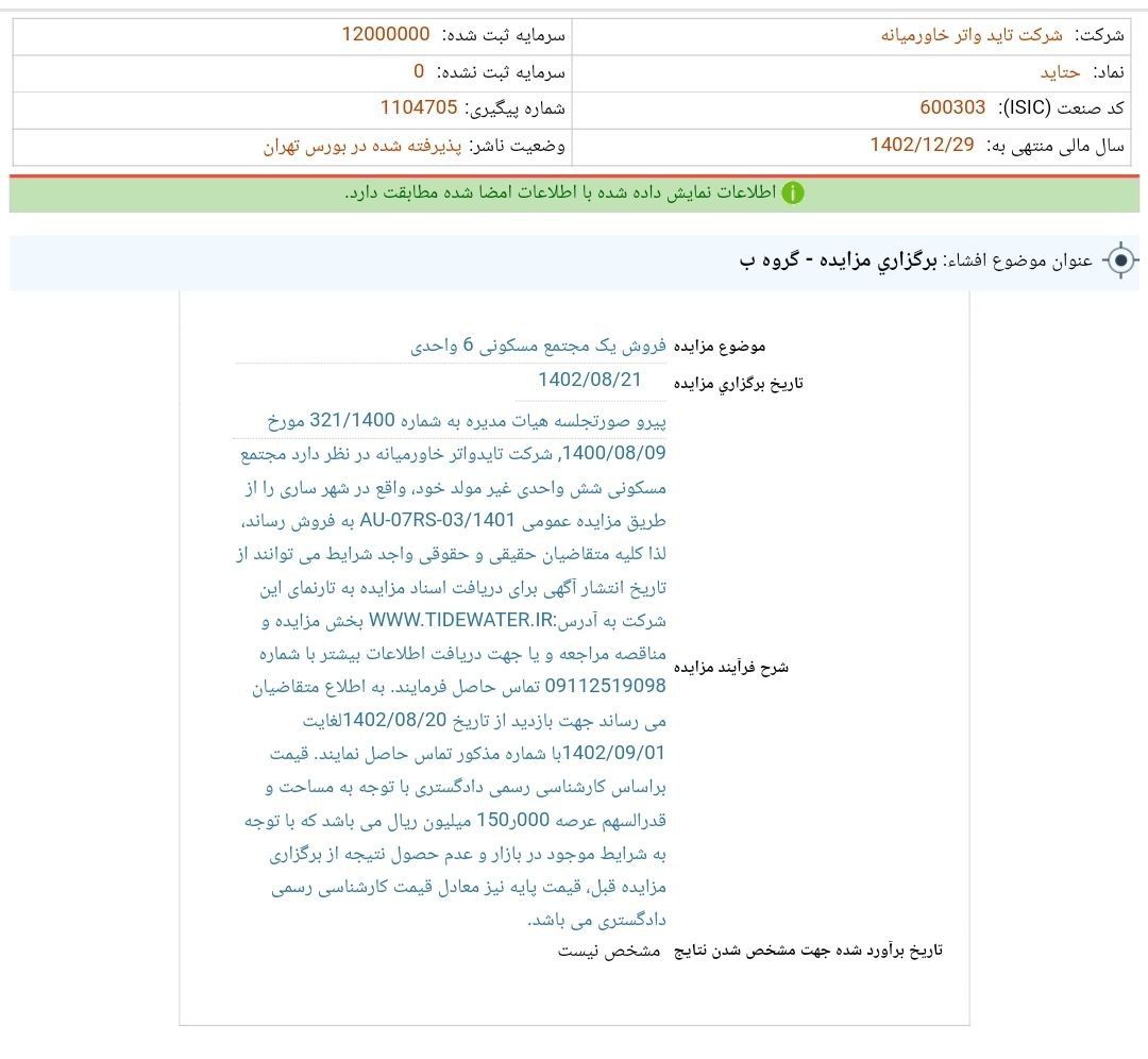 حتاید مزایده فروش برگزار می کند