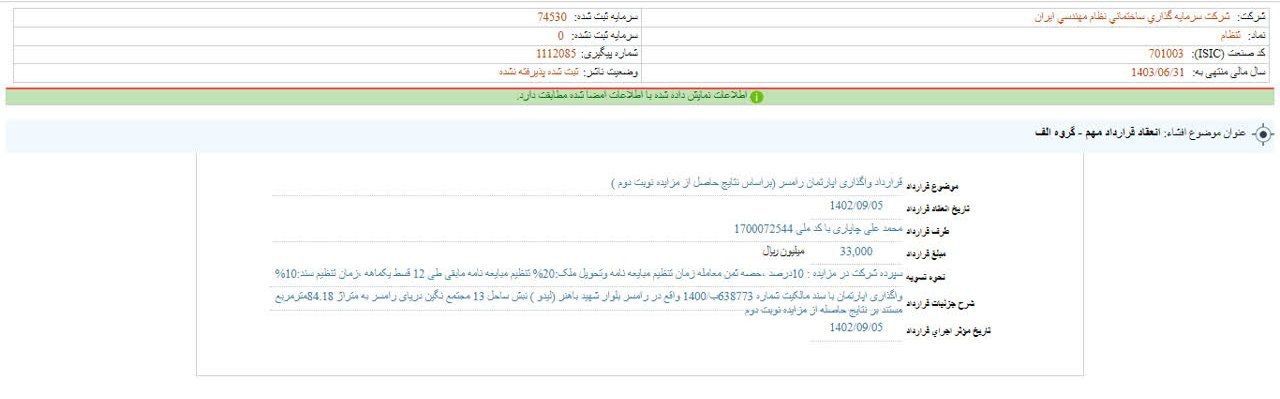 انعقاد قراردادی مهم برای ثنظام