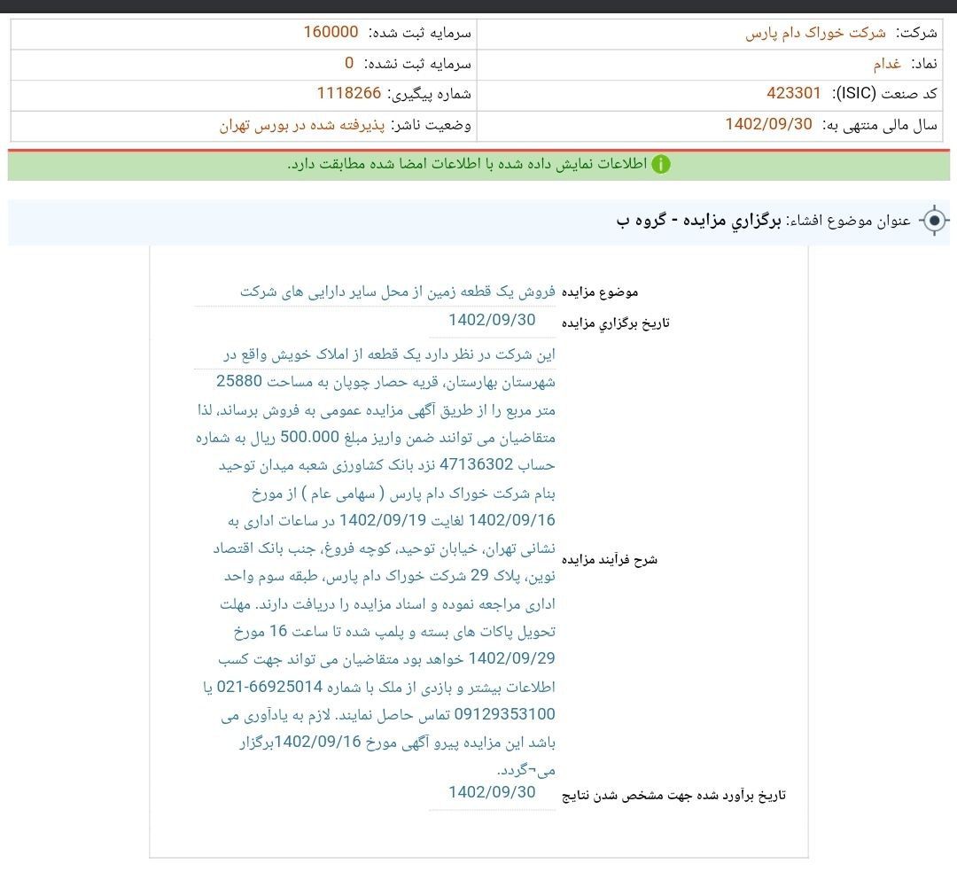 غدام مزایده فروش برگزار می کند