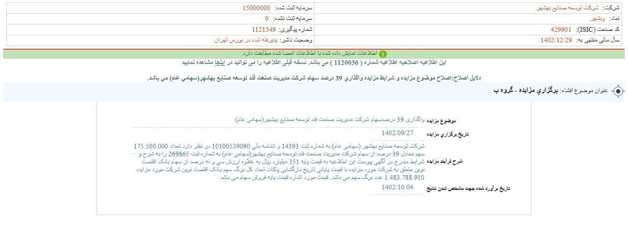 وبهشر مزایده برگزار می کند