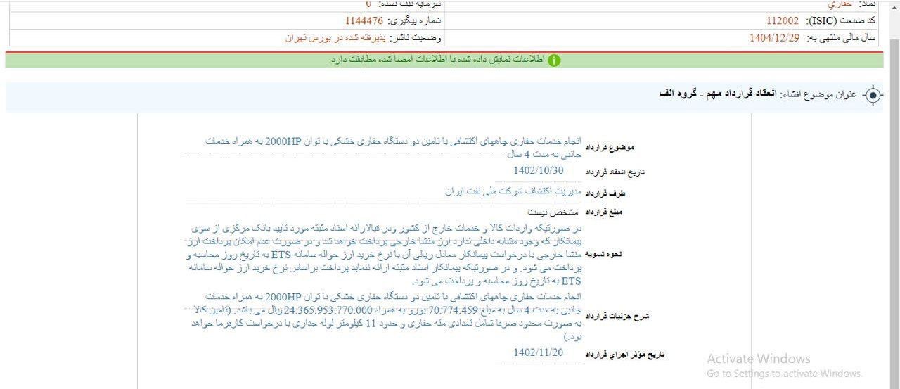 انعقاد قراردادی مهم برای حفاری