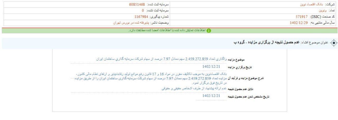 مزایده ونوین نتیجه ای نداشت