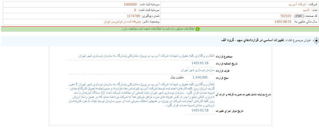 تغییراتی اساسی در قرارداد آ س پ و سازمان نوسازی شهر تهران