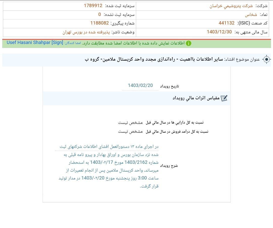 واحد تولید کریستال ملامین خراسان فعال شد