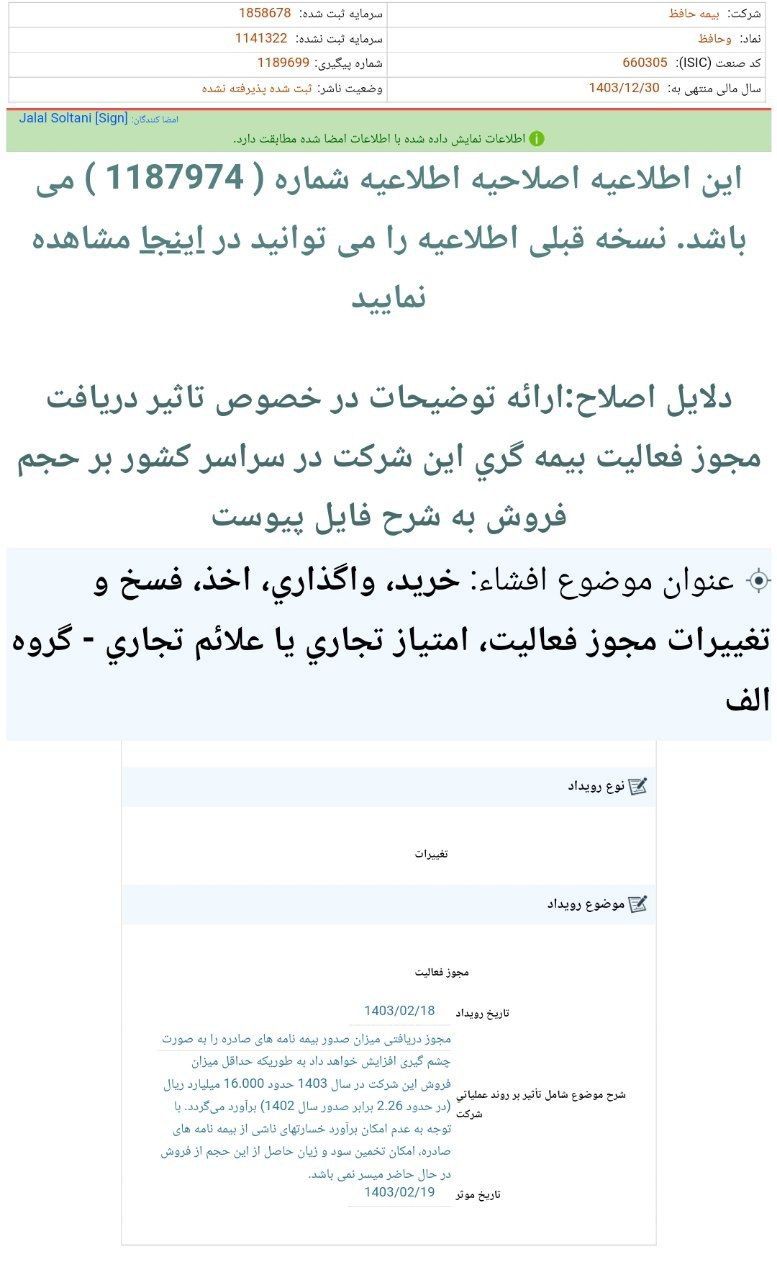 اخذ مجوزی مهم برای وحافظ از بیمه مرکزی جمهوری اسلامی