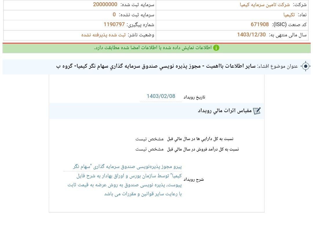 تکیمیا پذیره نویسی دارد