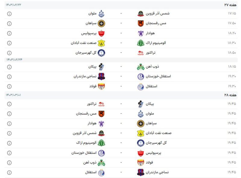 بازی های باقیمانده استقلال و پرسپولیس در لیگ برتر ۱۴۰۳-۱۴۰۲ 