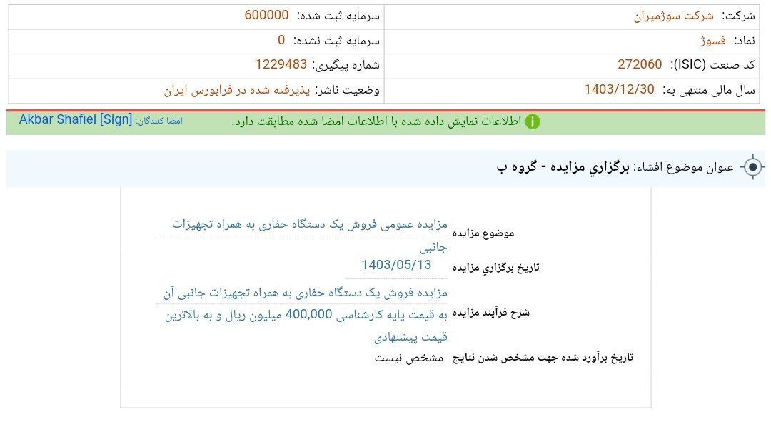 فسوژ مزایده دارد