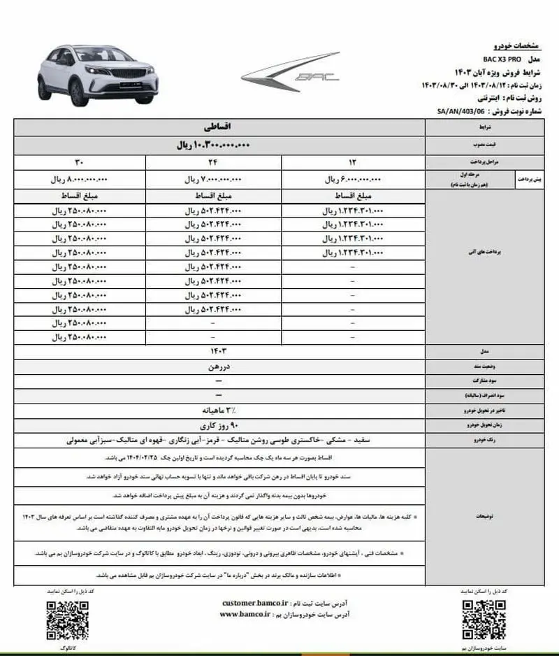 شرایط فروش اقساطی BAC X۳ pro کرمان موتور اعلام شد