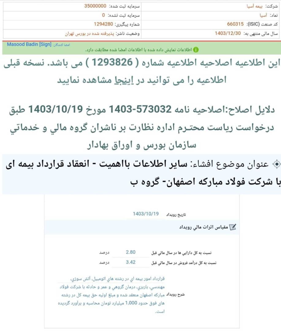 کدال بیمه آسیا | قرارداد با شرکت فولاد