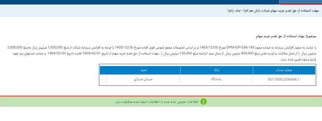 کدال رافزا | تمدید مهلت استفاده از حق تقدم شرکت