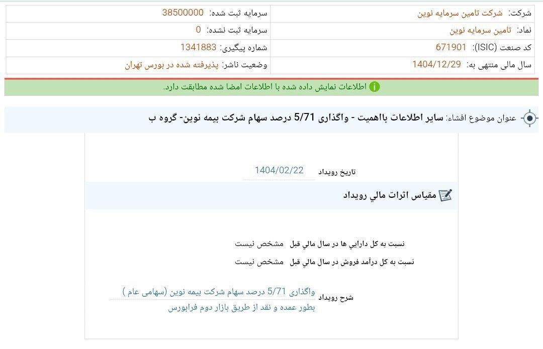 کدال تنوین | واگذاری سهام شرکت بیمه نوین