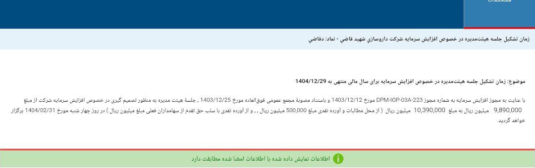 کدال دقاضی | تشکیل جلسه افزایش سرمایه