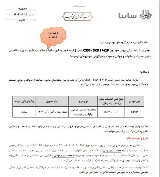 پیش فروش خودرو 441P سایپا؛ روش‌ های پرداخت و زمان تحویل اعلام شد