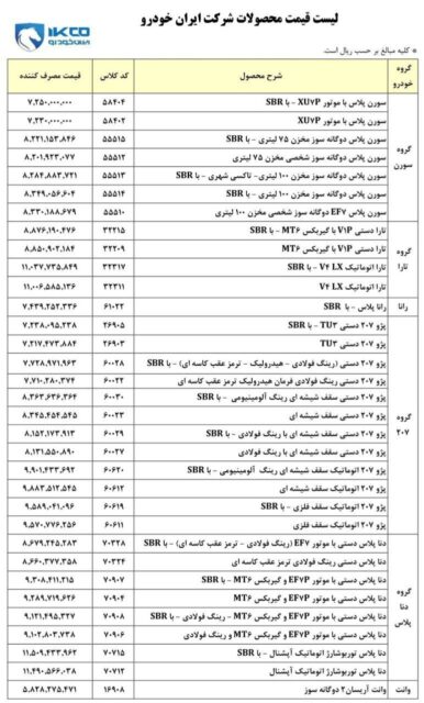 قیمت جدید محصولات ایران‌ خودرو منتشر شد + جدول