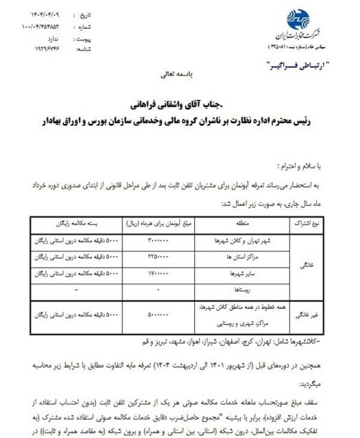 آبونمان تلفن ثابت به ۳۰ هزار تومان رسید + عکس
