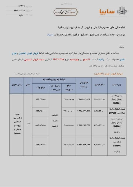 شرایط جدید فروش محصولات زامیاد در تیر ۱۴۰۴ اعلام شد