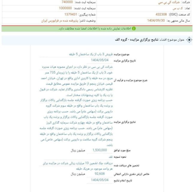 کدال کی بی سی | فروش سه باب از یک ساختمان