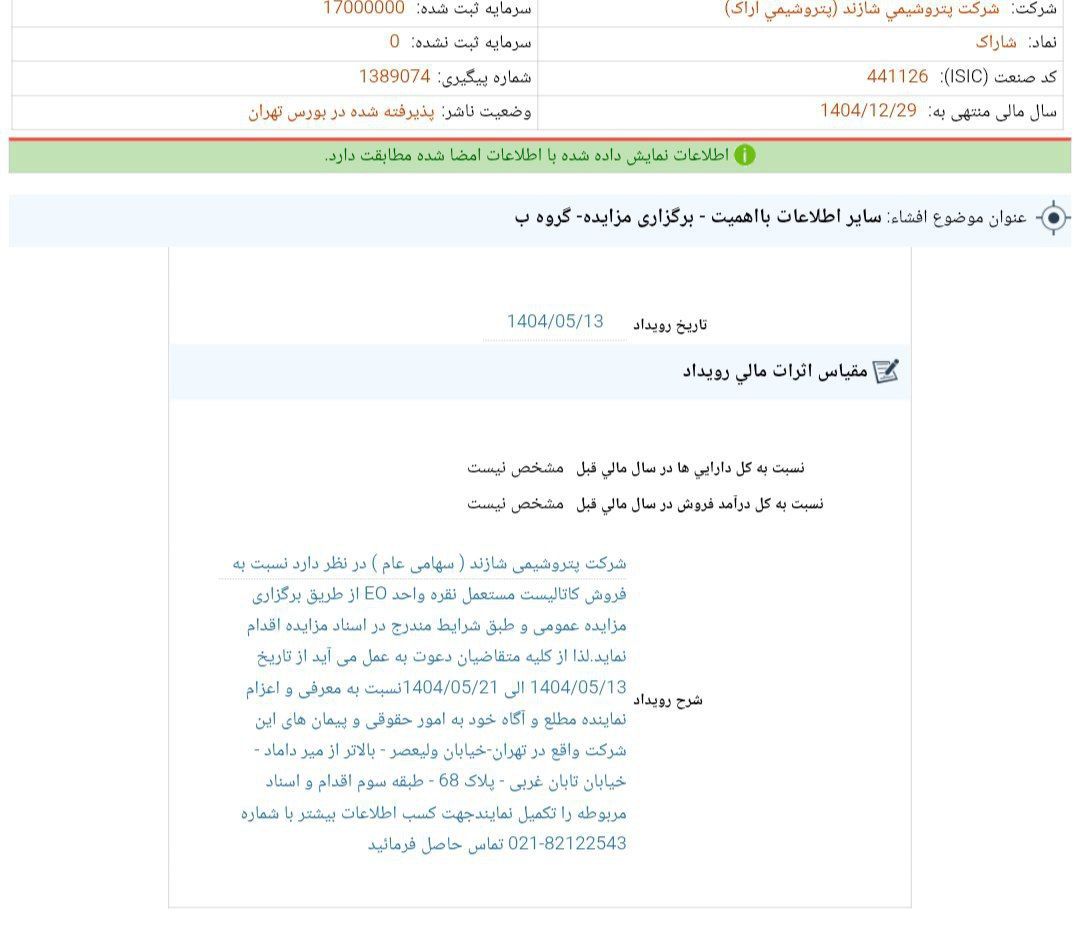 کدال شاراک | برگزاری مزایده فروش