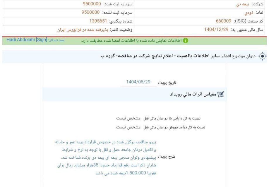 کدال بیمه دی | برنده شدن در مناقصه