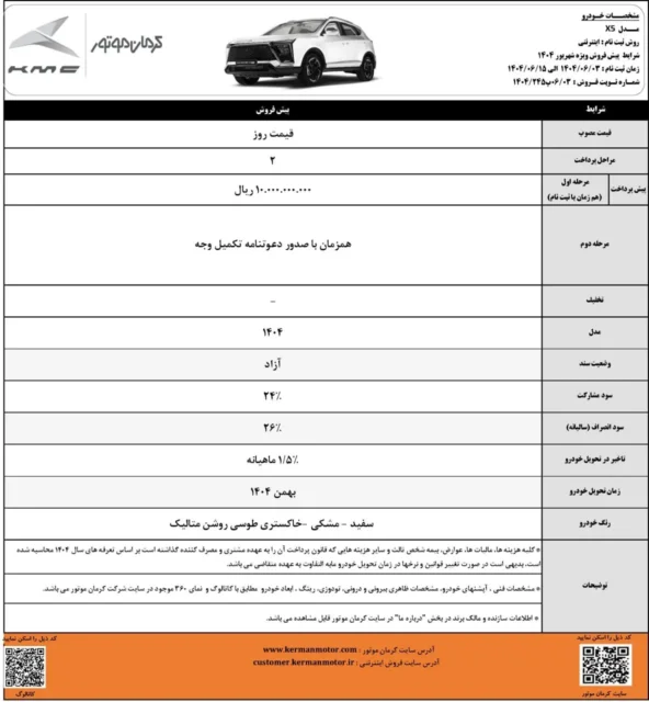 آغاز ثبت‌ نام اینترنتی خودروهای کرمان موتور با شرایط جدید