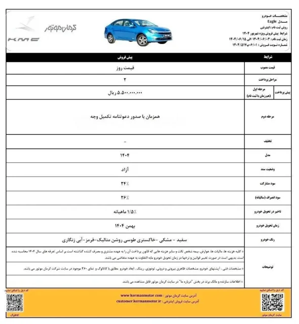آغاز ثبت‌ نام اینترنتی خودروهای کرمان موتور با شرایط جدید