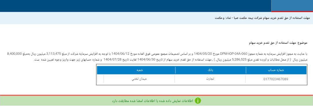 کدال وحکمت | مهلت استفاده از سهام حق تقدم