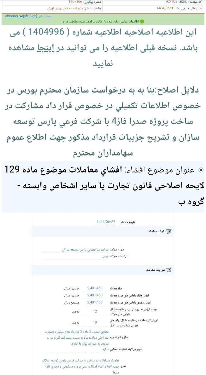کدال ثفارس | معامله با شرکت زیر گروه