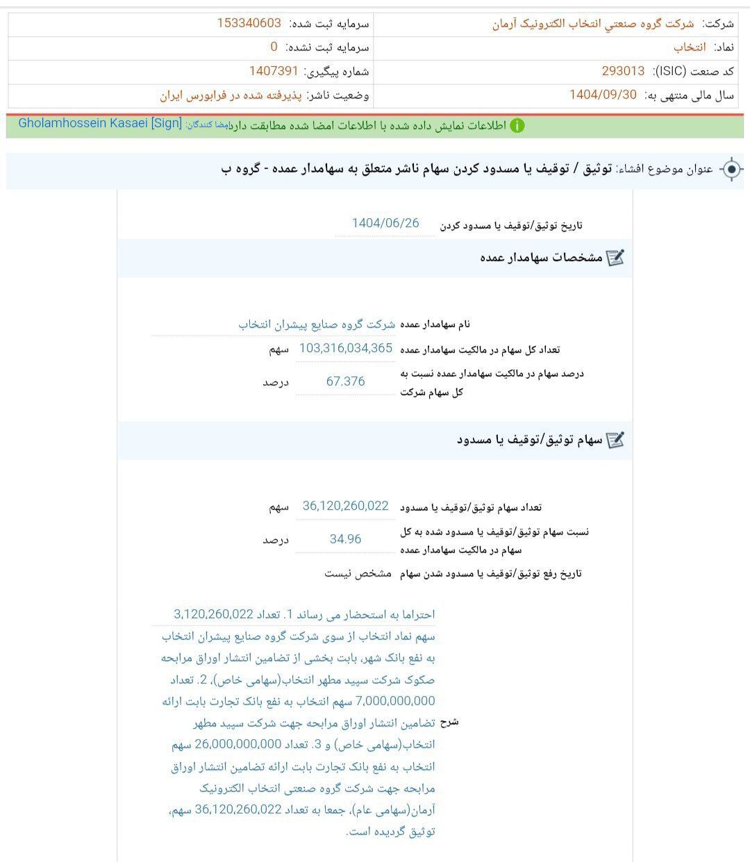 کدال انتخاب | توثیق سهام ناشر