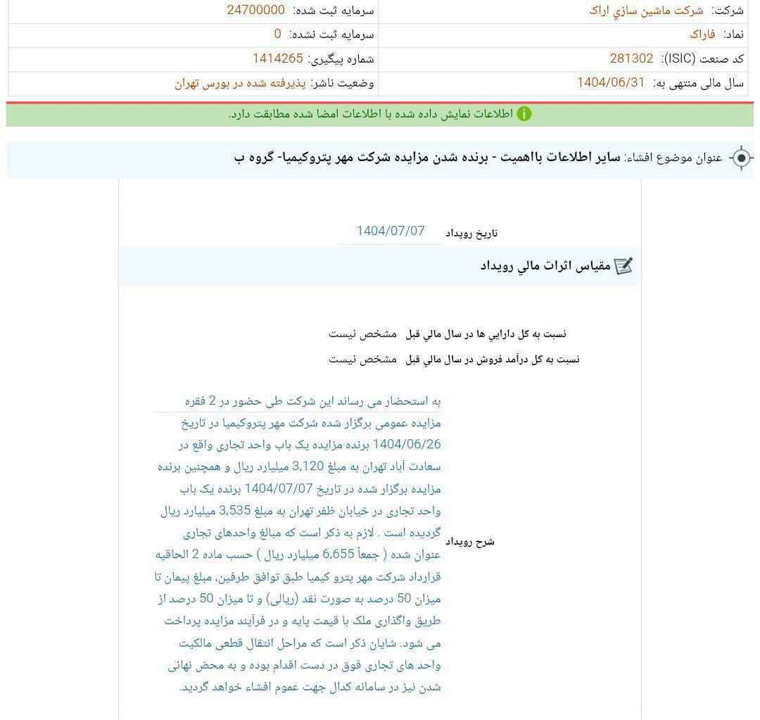 کدال فاراک | برنده شدن در مزایده شرکت مهر پتروکیمیا