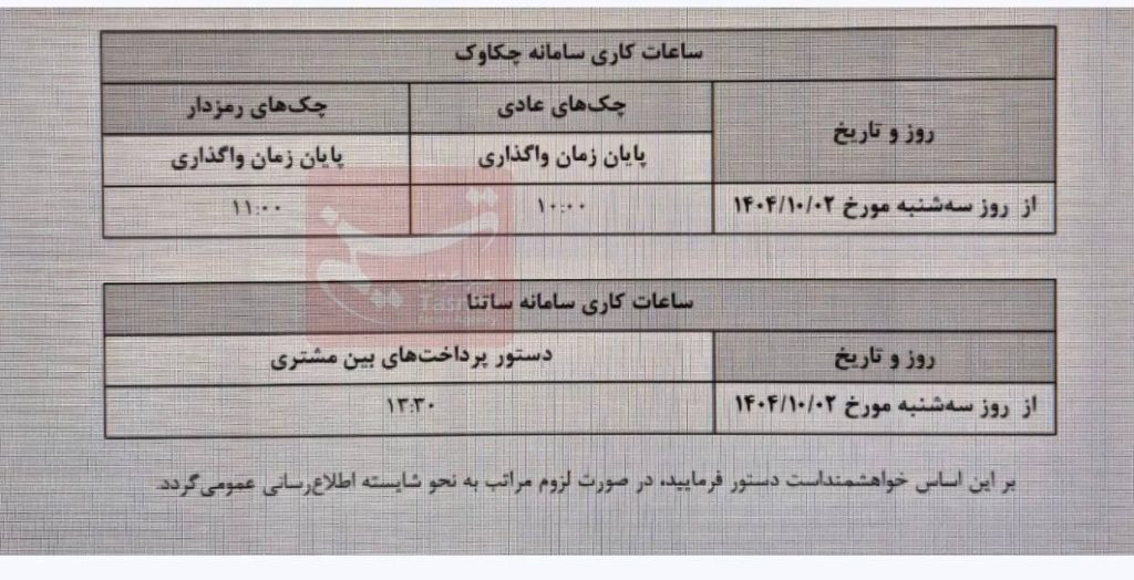ساعات جدید کاری سامانه ساتنا اعلام شد + جدول