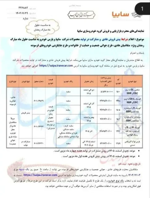 فرصت تازه خرید خودرو در ماه رمضان؛ جزئیات فروش سایپا