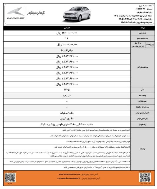 کرمان موتور شرایط جدید فروش اقساطی ۴ محصول خود را اعلام کرد
